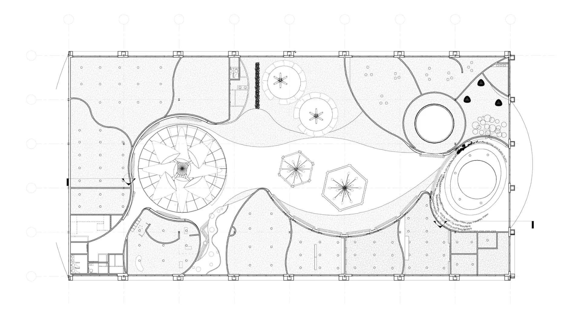 Floor plan — bloom geometry, circulation, and healing suites